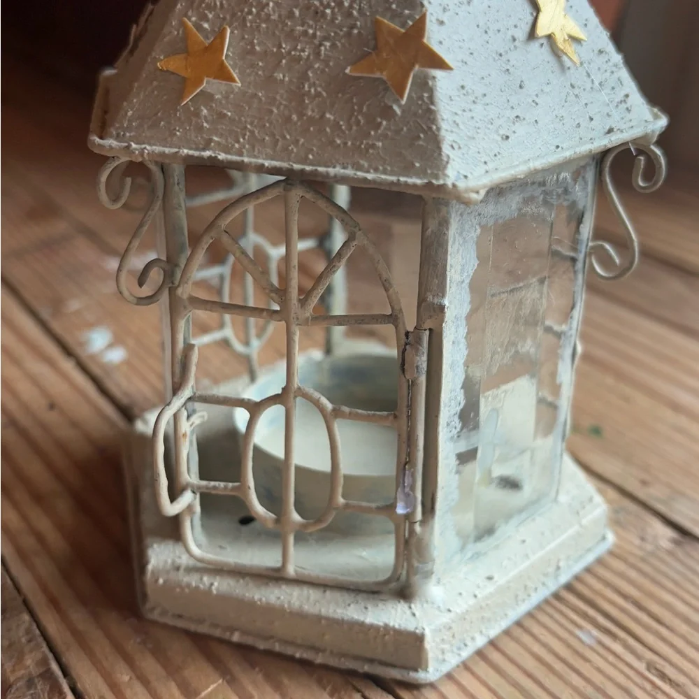 Handcrafted Cream Tea Light Lantern with Star Accents